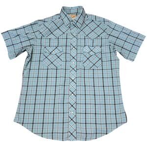 Wrangler Men's L, Blue Plaid Short-sleeve  Western Snap Shirt: Cowboycore